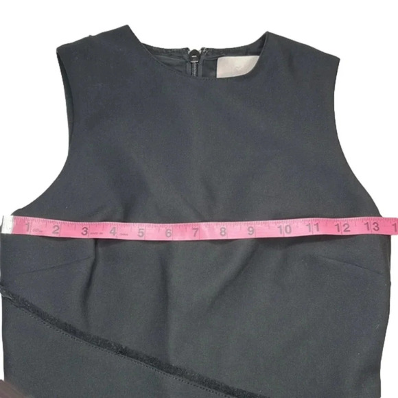 Cinq a sept black dress asymmetrical hem fringe feature sleeveless lined classic - Picture 4 of 13